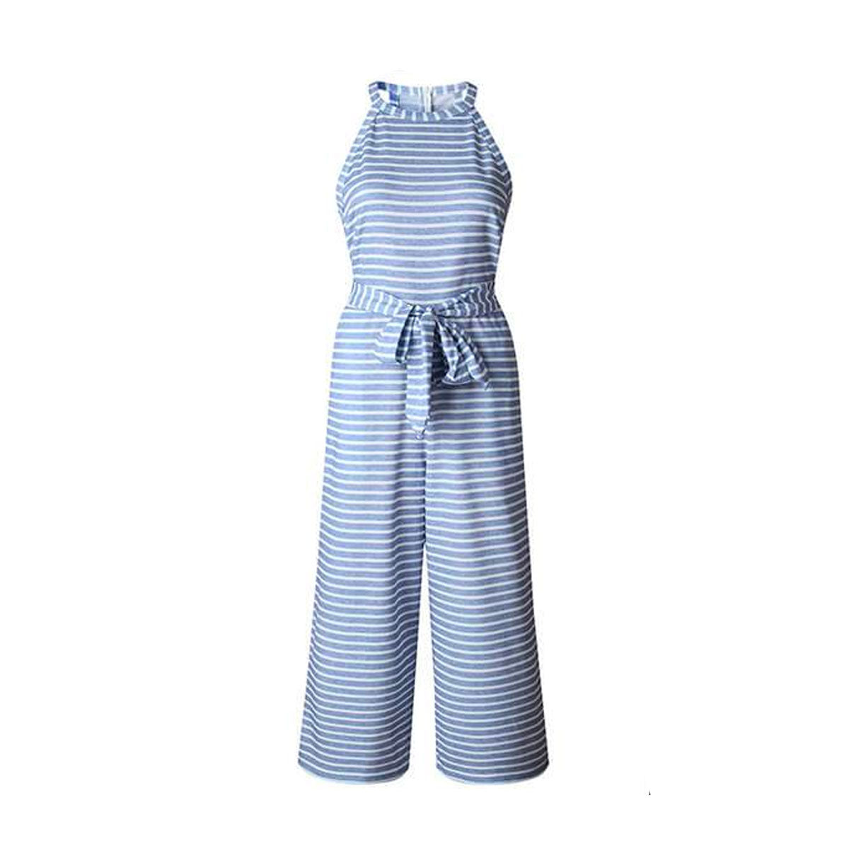 Vrouwen Gestreepte Taille Gordel Wijde Pijpen Jumpsuit – Belleza