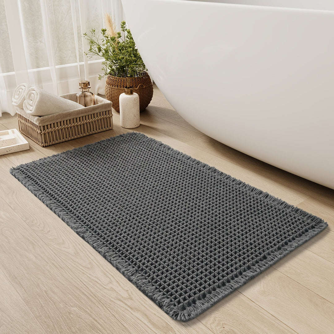 Badmat met Wafelstructuur en Kwastjes voor Badkamer 9