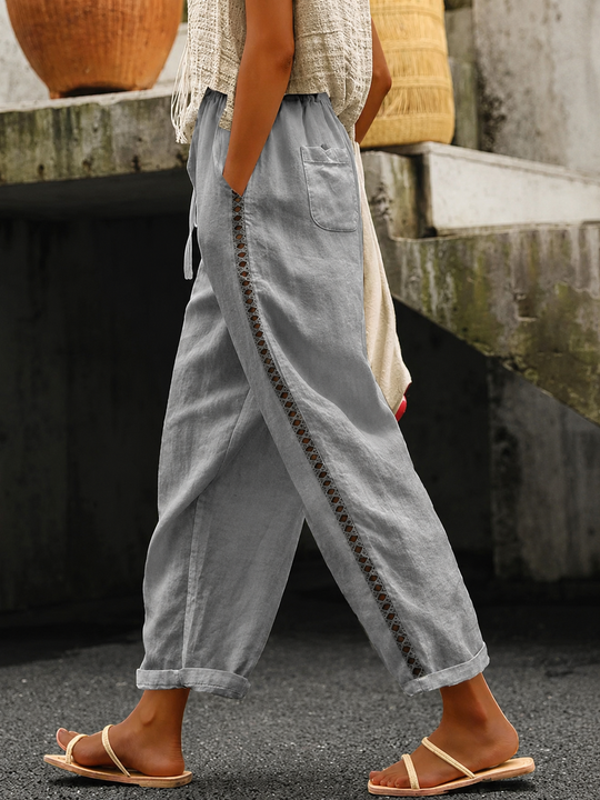 Dames Crop Broek met Elastische Taille en Zakken