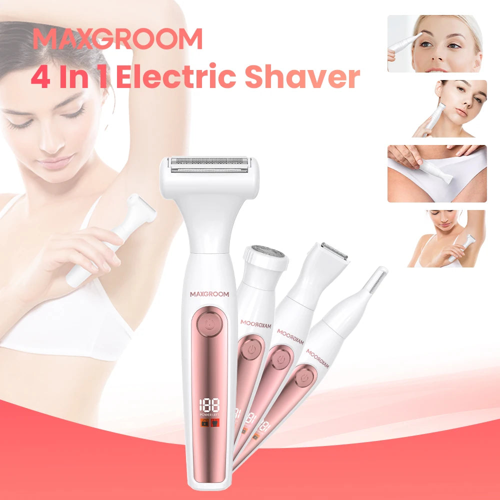 Dames 4-in-1 Body Haartrimmer Kit met Oplaadbare Scheermessen 0