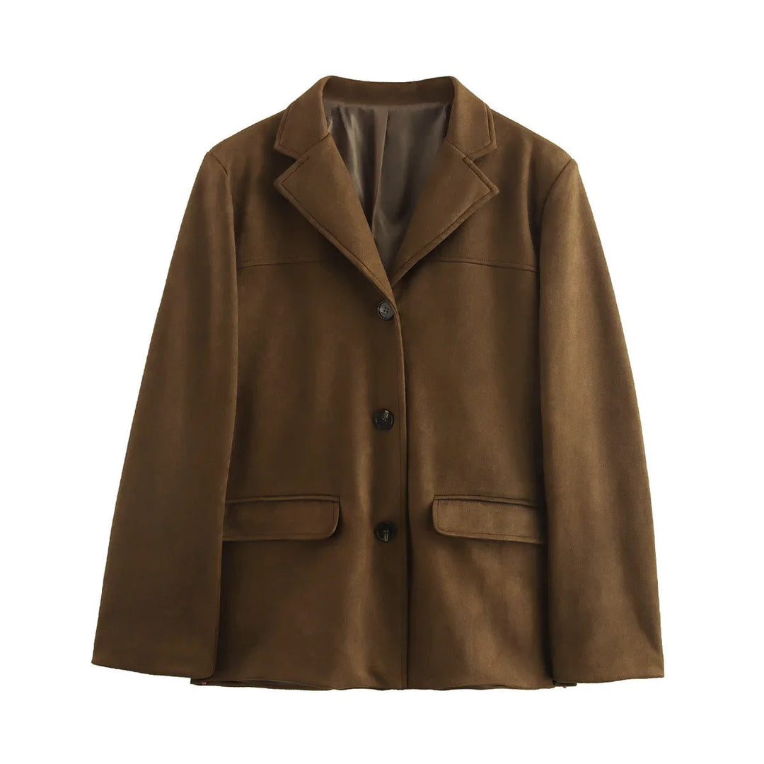 Dames Blazer Jas Bruin Met Cropped Pasvorm 0