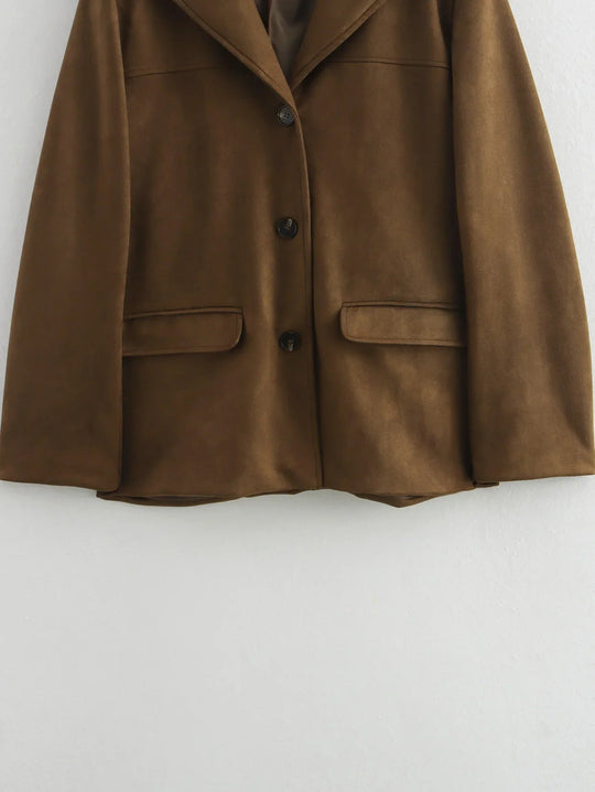 Dames Blazer Jas Bruin Met Cropped Pasvorm 5