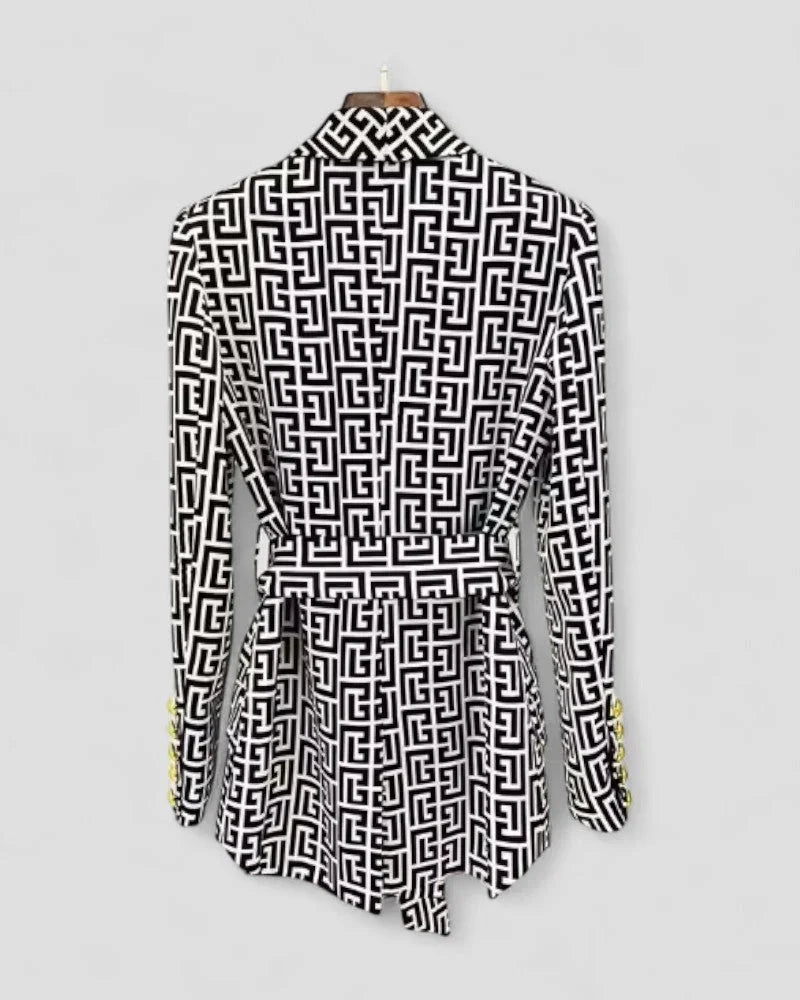 Dames Blazerjack Geometrische Print Met Riem 1