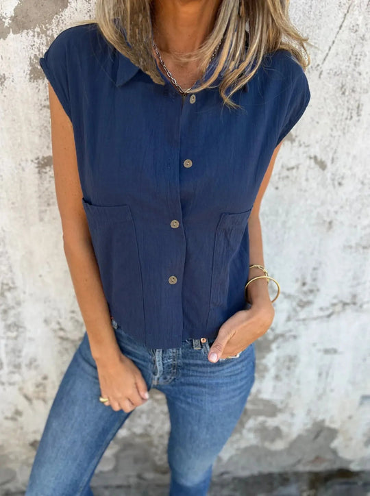 Dames Blouse Basic Knoopsluiting Linnen 10