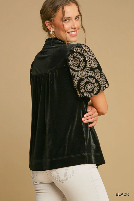 Dames Blouse Borduurwerk Fluwelen Mouwen Polyester Spandex 2