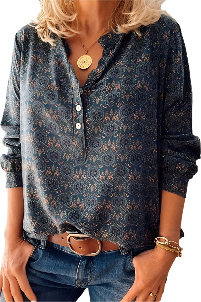 Dames Blouse Lange Met Allover Print En Uitsnijding Acryl 0