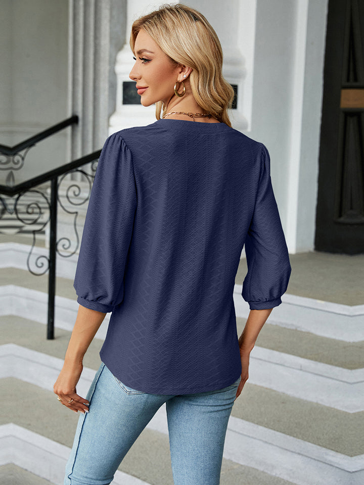 Dames Blouse Notched Hals Driekwart Mouwen Opaque Rayon Polyester 7