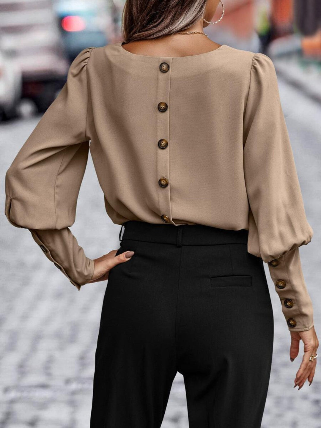 Dames Blouse Ronde Hals Lantaarnmouwen Polyester 5