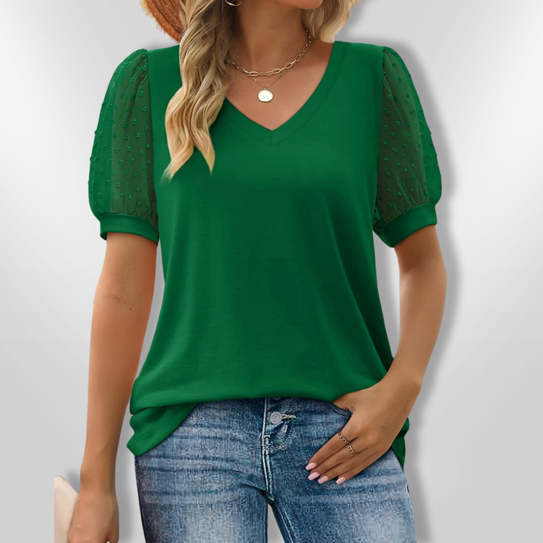 Dames Blouse V-Hals Met Puffmouwen en Borduursel 5