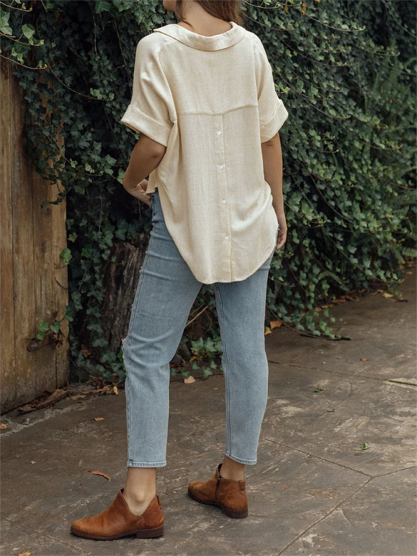 Dames Casual Shirt van Katoen en Linnen in Effen Kleur 1