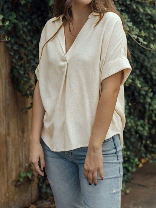 Dames Casual Shirt van Katoen en Linnen in Effen Kleur 3