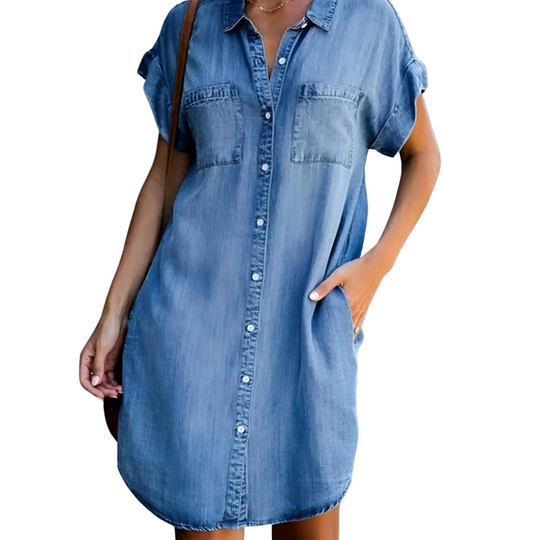 Dames Denim Jurk Casual Met Knopen Zacht Ademend Denim 0