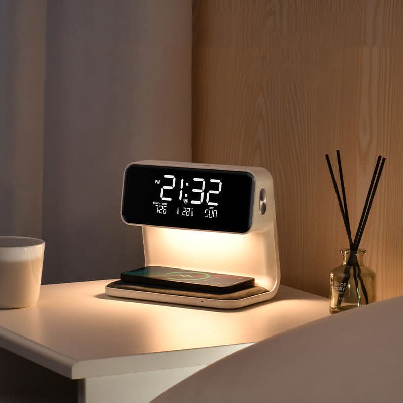 Dames Digitale Wekker met Dimbare LED Lamp en Draadloze Oplader 0