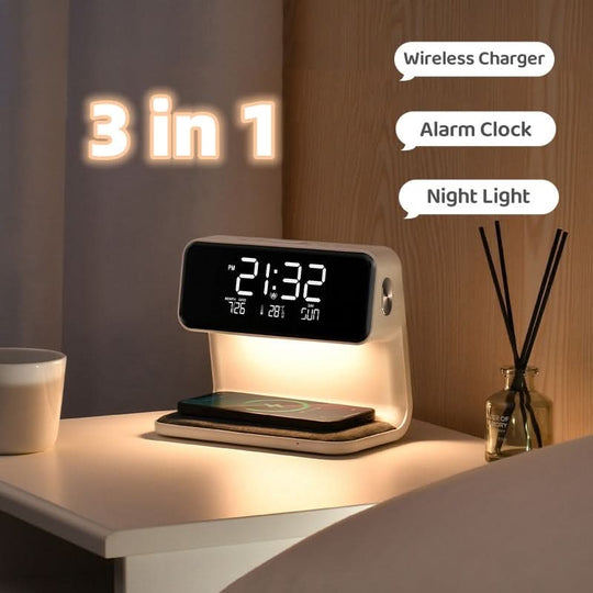 Dames Digitale Wekker met Dimbare LED Lamp en Draadloze Oplader 1