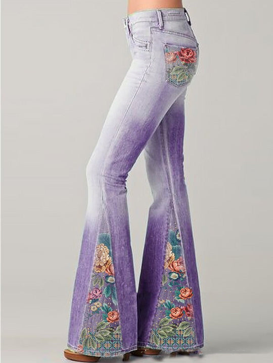 Dames Flared Broek Met Bloemenprint 3