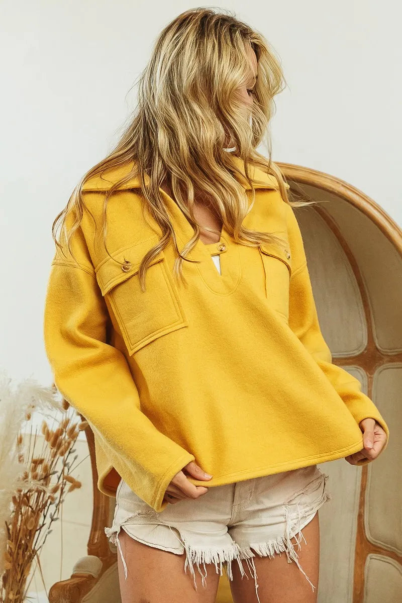 Dames Fleece Sweatshirt met Kraag en Flapzakken 4