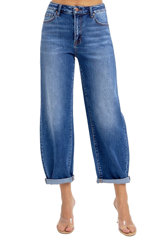 Dames Hoge Taille Crop Mild Barrel Jeans Medium Denim 0