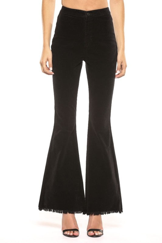 Dames Hoge Taille Flared Corduroy Jeans Zwart 3