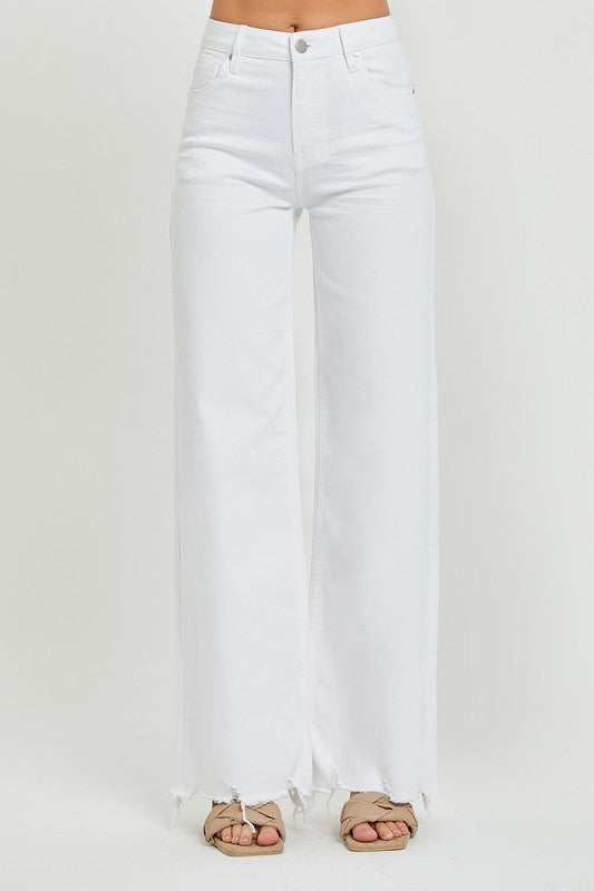 Dames Hoge Taille Wijde Jeans Wit 1