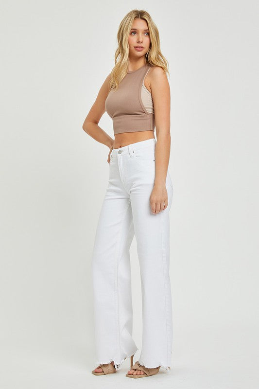 Dames Hoge Taille Wijde Jeans Wit 4