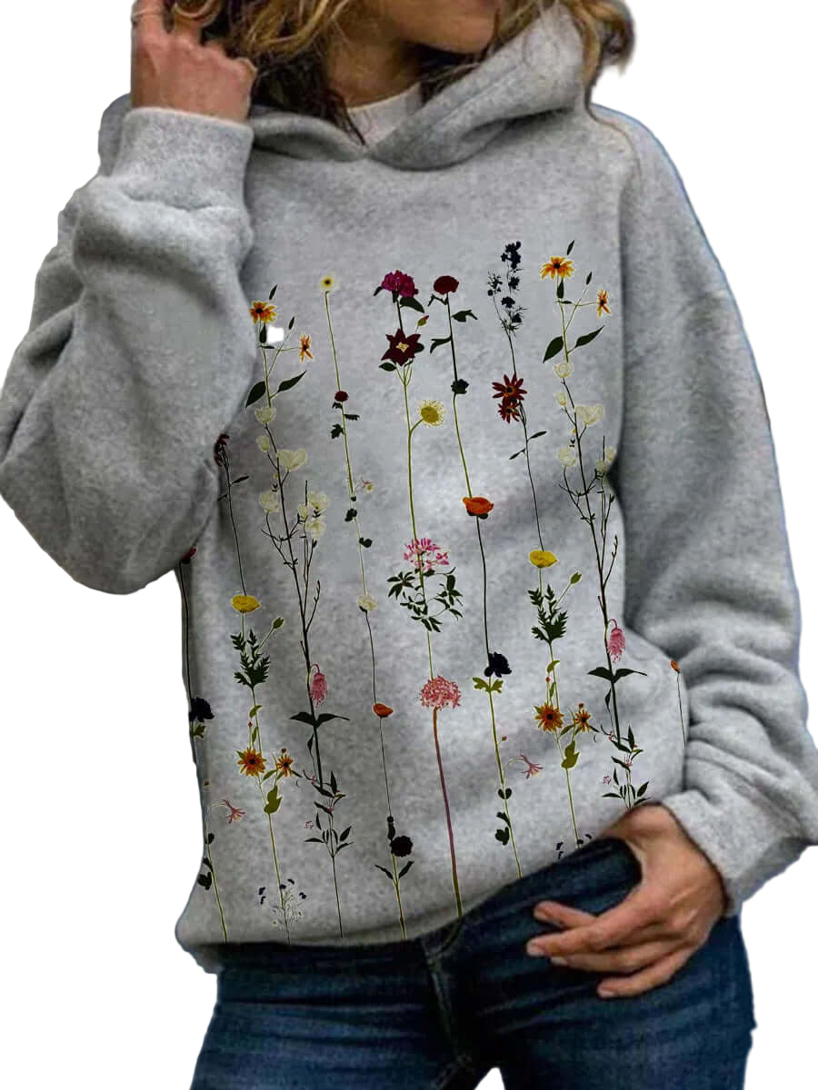 Dames Hoodie Bloemenprint Casual Vintage Style 0