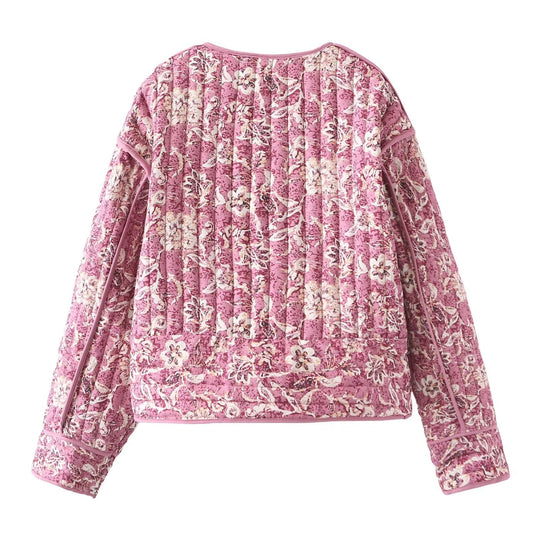 Dames Jas Gewatteerd Bloemenprint met Lange Mouwen Casual Cropped Stijl 2