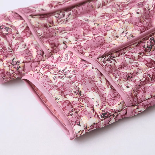 Dames Jas Gewatteerd Bloemenprint met Lange Mouwen Casual Cropped Stijl 4