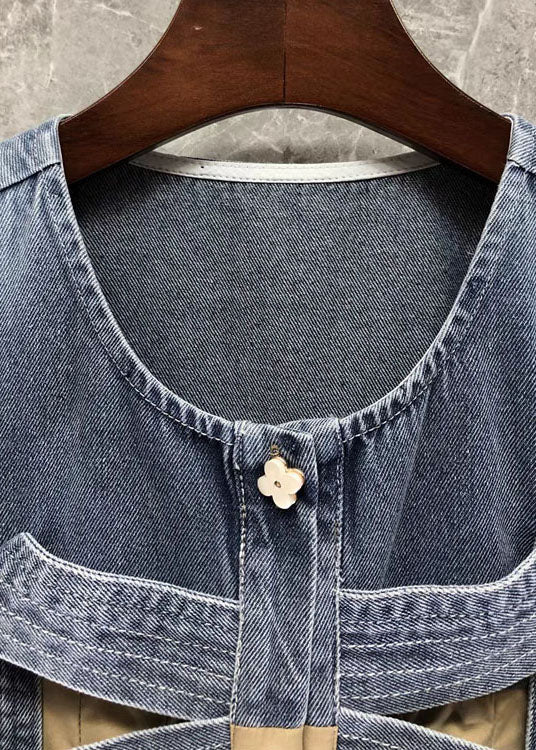 Dames Kaki Denim Top met Strik en Patchwork 2