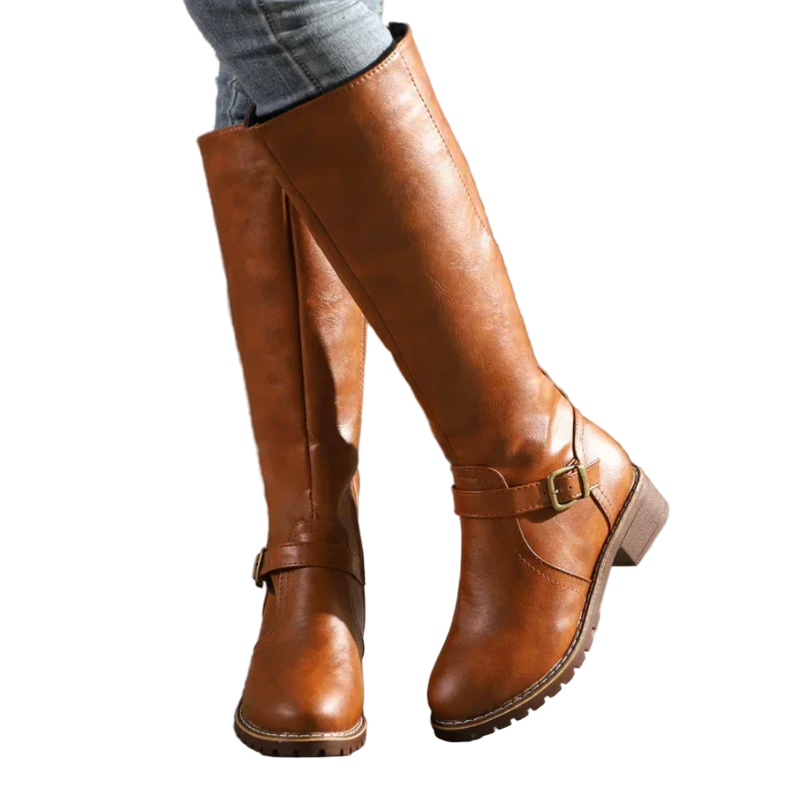 Dames Kniehoge Winterlaarzen Met Blokhak 0