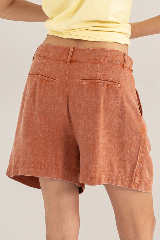 Dames Korte Broek Hoge Taille Plissé Linnen Comfortabel 1