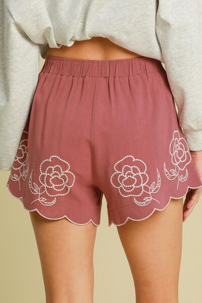 Dames Korte Broek Linnenmix met Bloem Borduurdetails 1