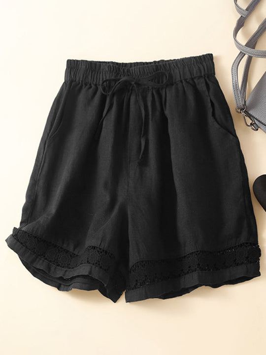 Dames Korte Broek Losse Pasvorm Katoen-Linnen Mix met Kantdetails 7