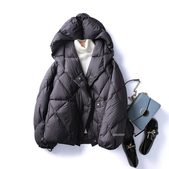 Dames Korte Donsjack met Capuchon Cocoonstijl voor de Winter 7