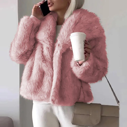 Dames Korte Jas van Imitatiebont Modieuze Look 0