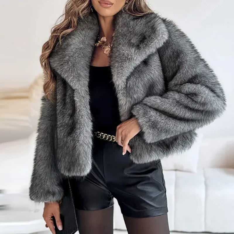 Dames Korte Jas van Imitatiebont Modieuze Look 4