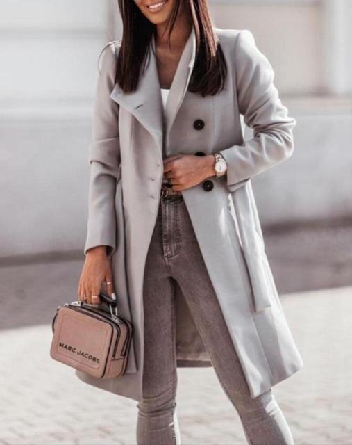 Dames Lange Jas - Tailored Fit - Wolmix - Dubbelzijdig Met Ceintuur 2