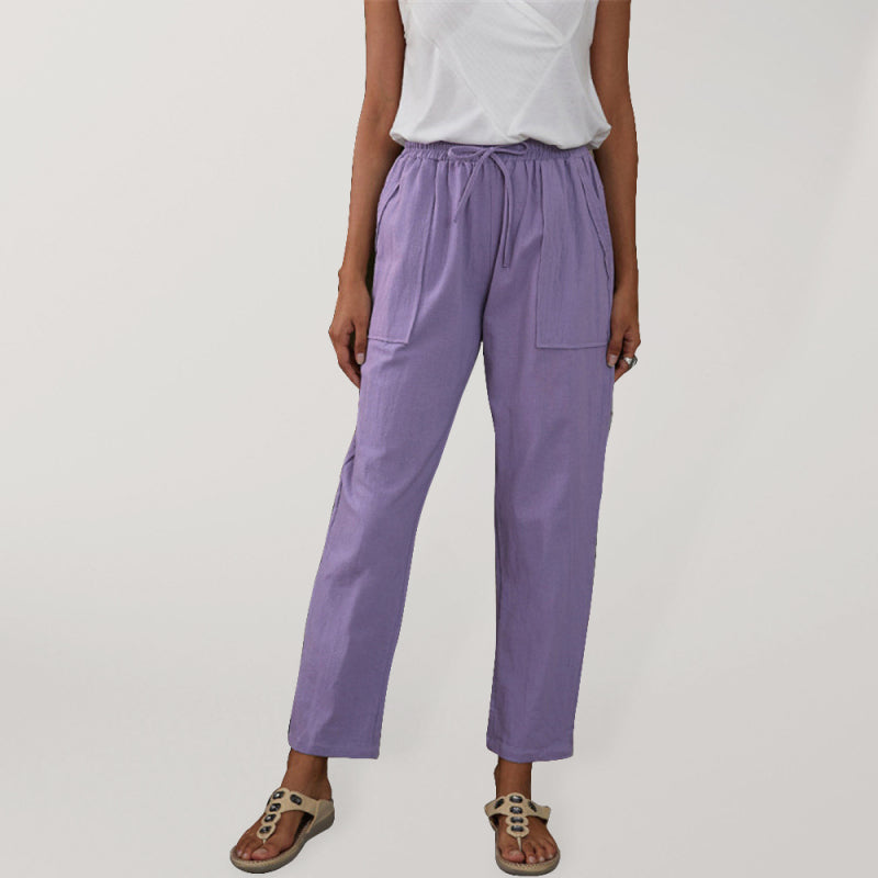 Dames Loungebroek met Elastische Taille en Zakken van Katoen en Linnen 3