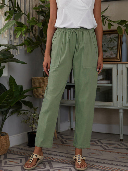 Dames Loungebroek met Elastische Taille en Zakken van Katoen en Linnen 8