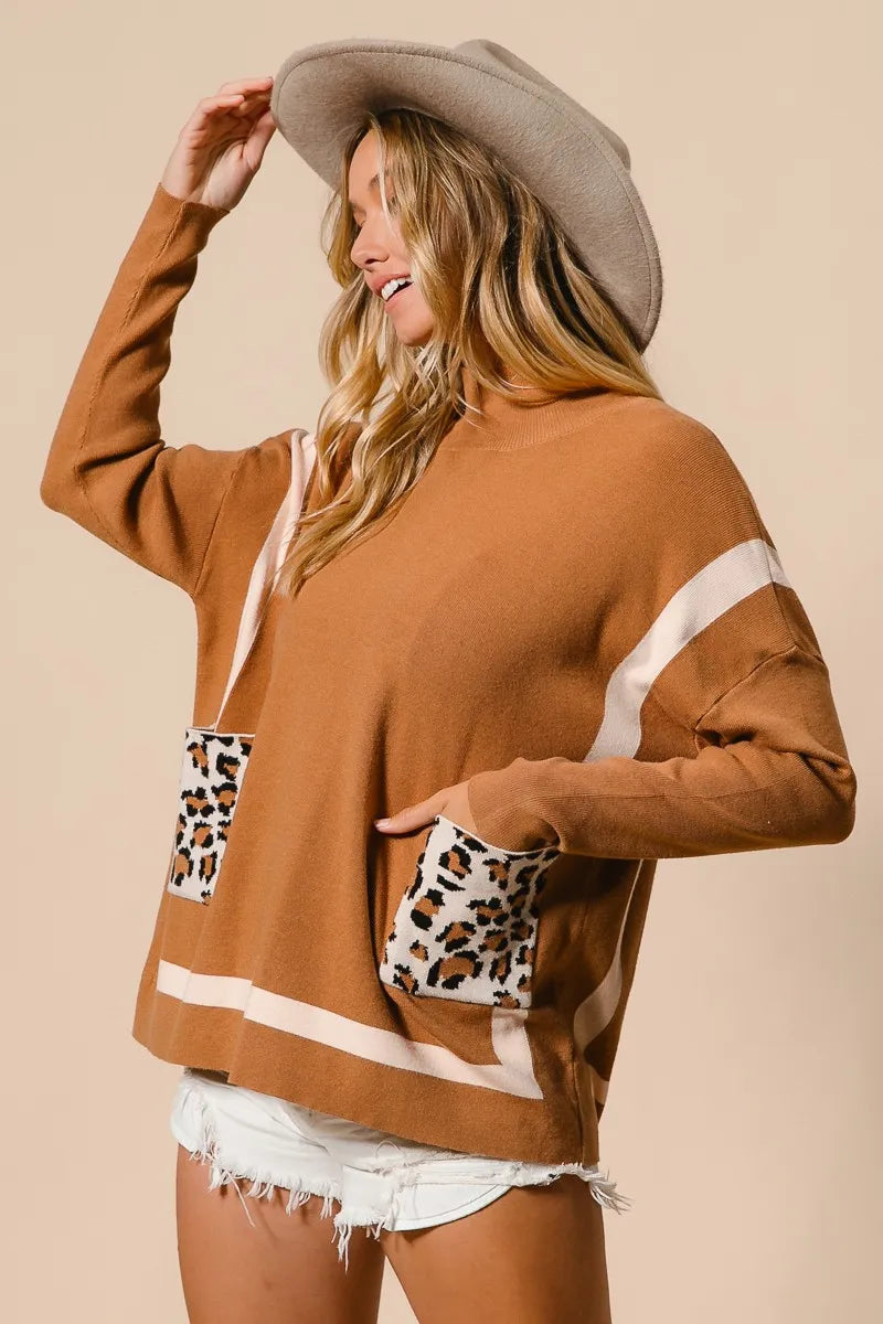 Dames Mock Neck Trui met Luipaardprint Zak 7