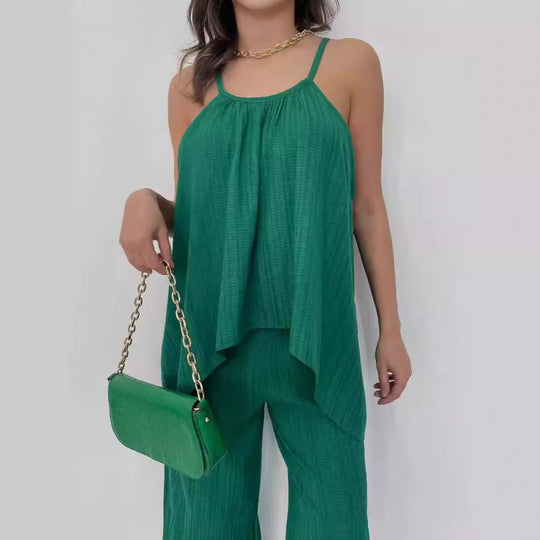 Dames Set Comfy Tweedelig met Drapeer Top en Broek 5