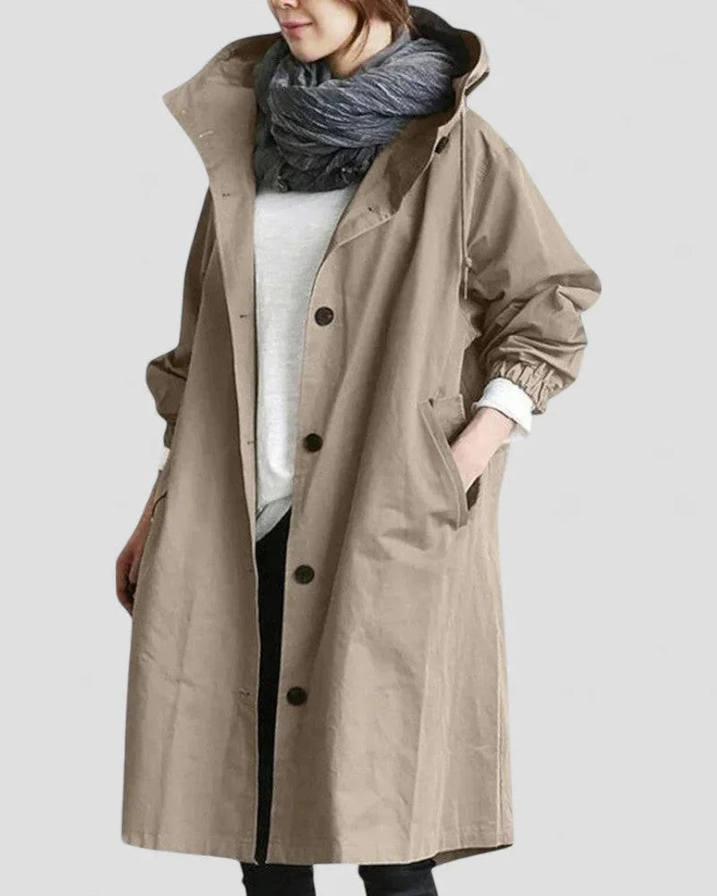 Dames Trenchcoat met Capuchon en Waterdichte Afwerking 4