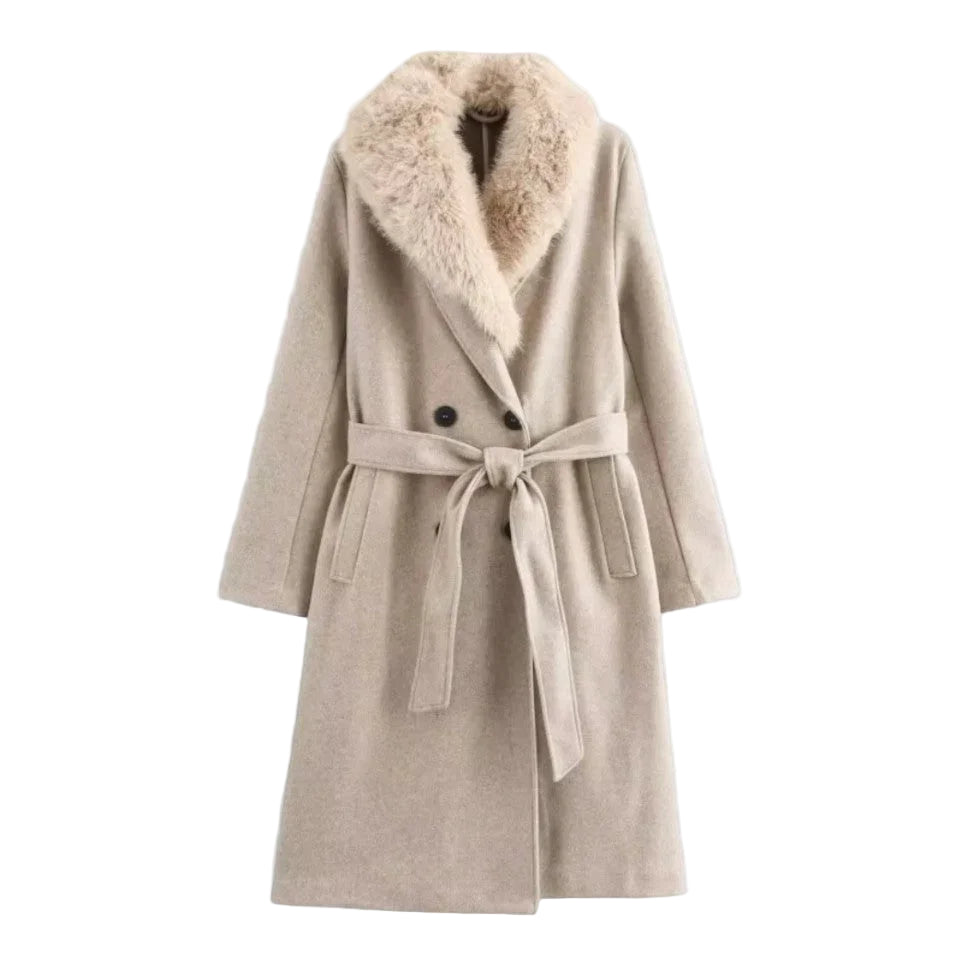 Dames Trenchcoat met Luxe Bontafwerking 0