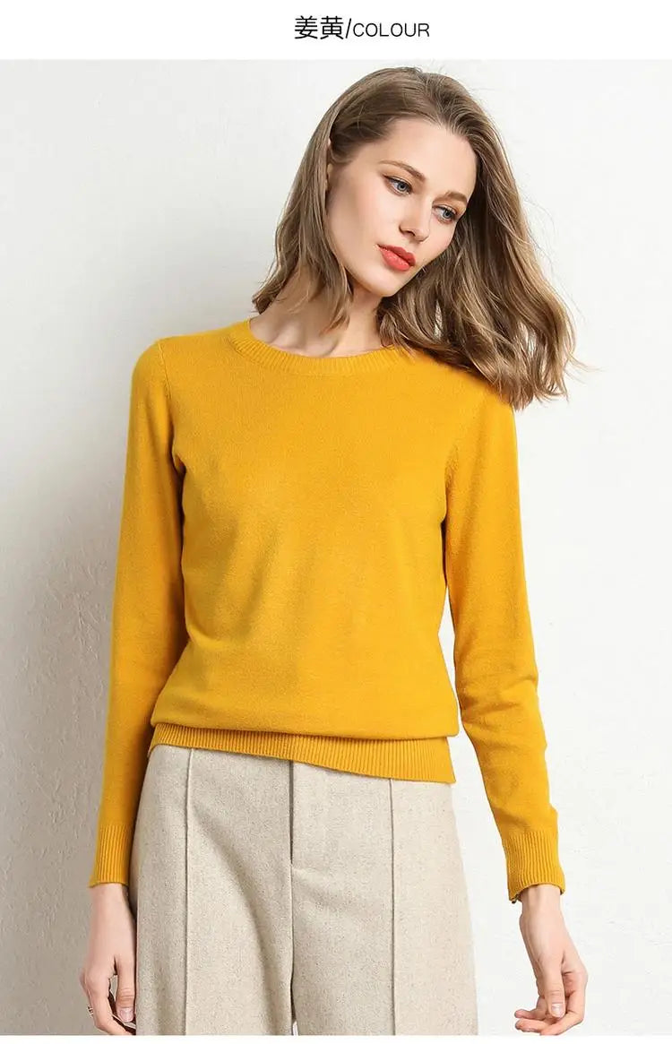 Dames Trui Merino Wol O-Hals Pullover Lange Mouwen 13