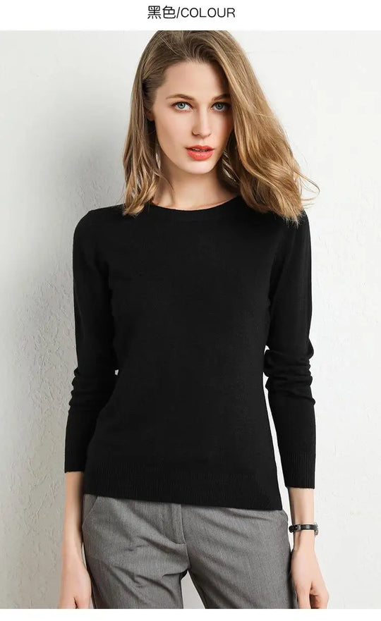 Dames Trui Merino Wol O-Hals Pullover Lange Mouwen 25
