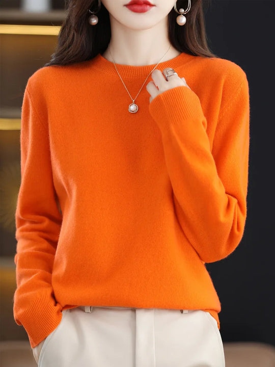 Dames Trui O-Hals 100% Merino Wol Normale Pasvorm Lange Mouwen 6