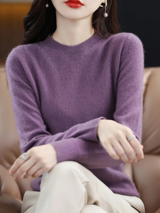 Dames Trui O-Hals 100% Merino Wol Normale Pasvorm Lange Mouwen 7