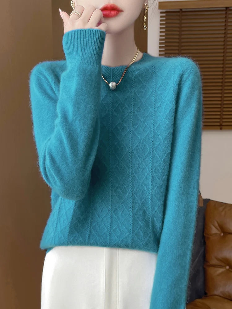 Dames Trui O-hals Gebreid van 100% Merino Wol voor Casual en Formele Gelegenheden 5
