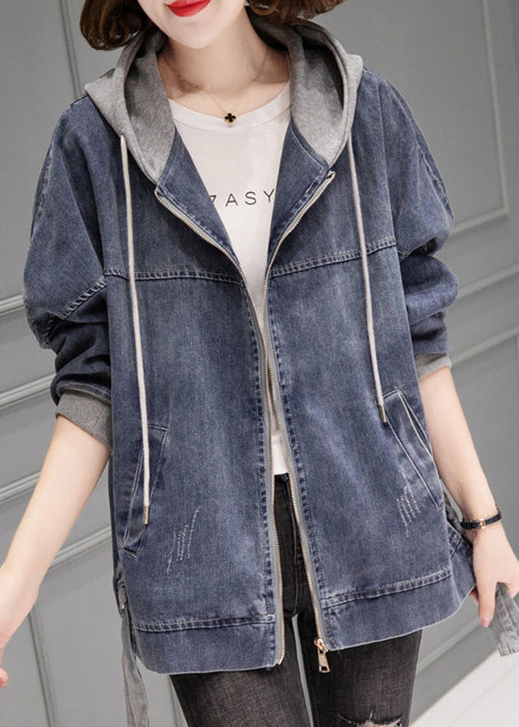 Dames Tussenjas Met Capuchon en Trekkoord, Vintage Denim Patchworkstijl 2