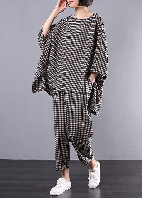 Dames Vintage Blouse en Broek Set met Geruit Patroon 3