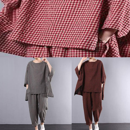 Dames Vintage Blouse en Broek Set met Geruit Patroon 4